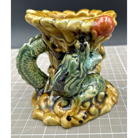 Majolica Asian Dragon Wrapped Around Vase Chasing Dragon Ball